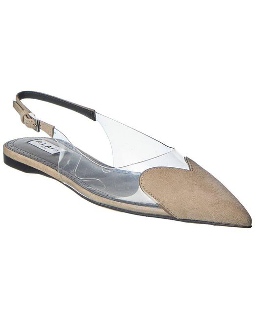 Alaïa Metallic Alaïa Le Coeur Suede & Vinyl Slingback Flat