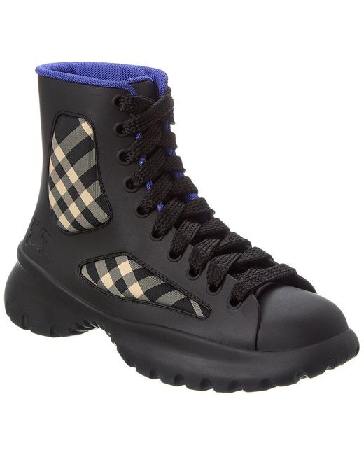 Burberry Black Boulder Lace-Up Rubber & Canvas Boot for men