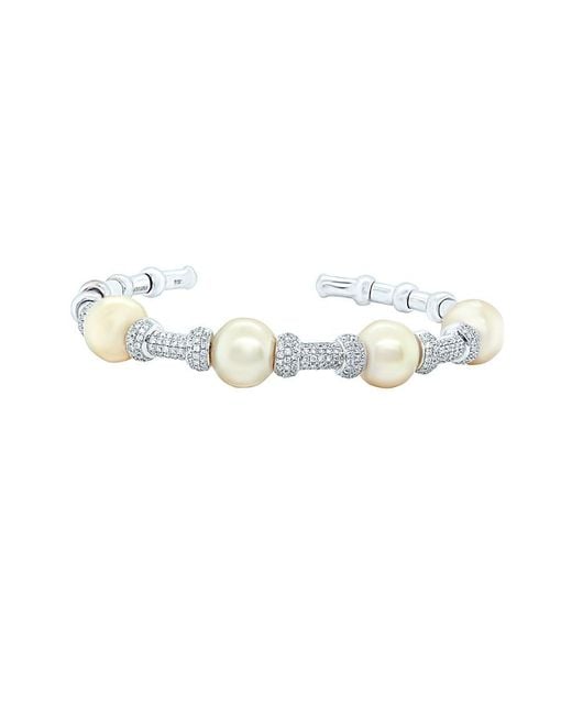 Diana M Multicolor Fine Jewelry 18k 1.90 Ct. Tw. Diamond & 11.5mm Pearl Bangle