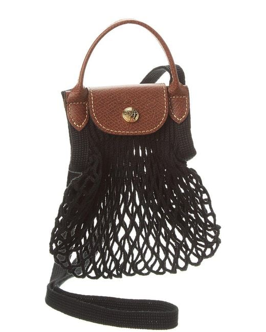 Longchamp Black Le Pliage Filet Extra Small Mesh Handle Bag With Strap