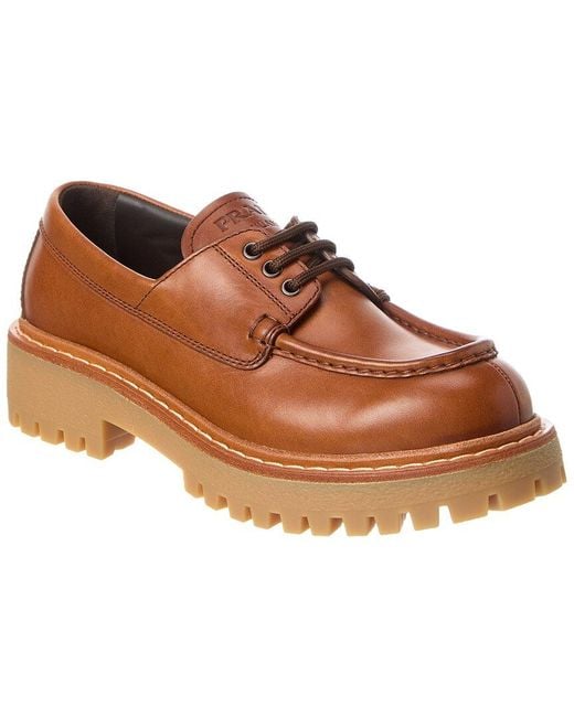 Prada Brown Lace-Up Leather Loafer