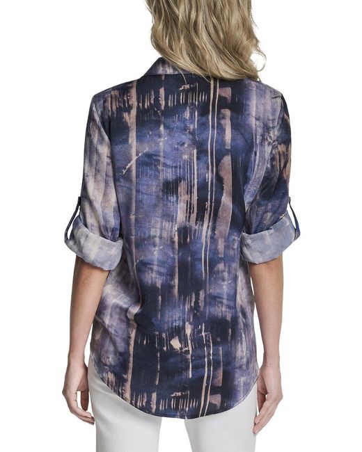 DKNY Blue Print Roll Tab Shirt
