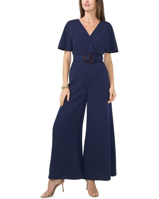 Vince Camuto Blue Plunge V Neck Maxi Jumpsuit
