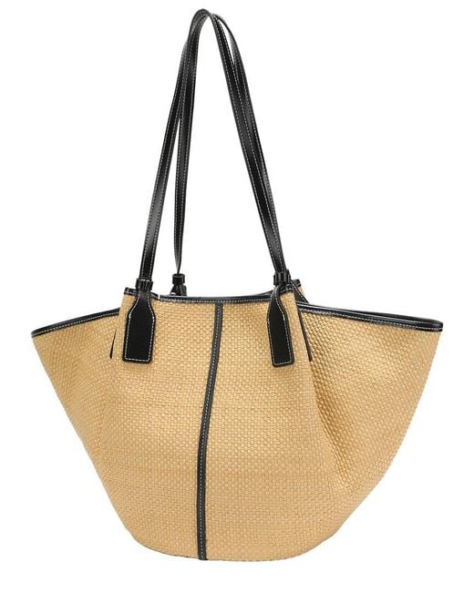 Tiffany & Fred Paris Natural Woven Straw & Leather Oversized Tote