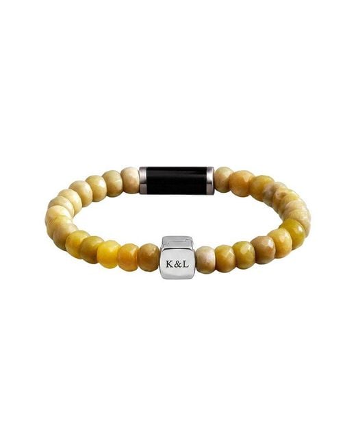 Karma and Luck Metallic Plated Jadeite Stretch Bracelet