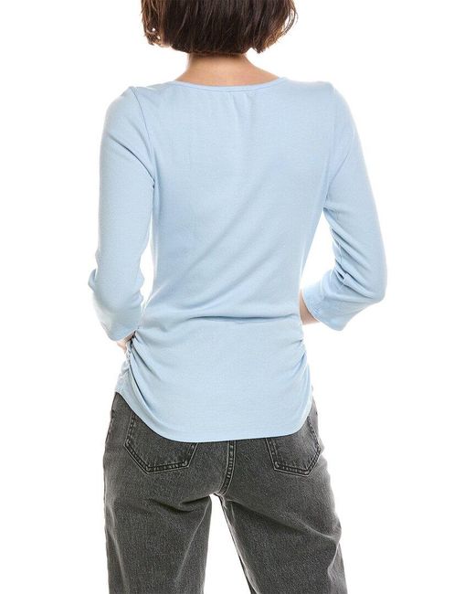 Michael Stars Blue Asha Quarter Sleeve Straight Neck Top
