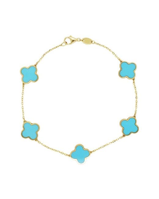 Italian Gold Blue 14k Turquoise Enamel Chain Bracelet