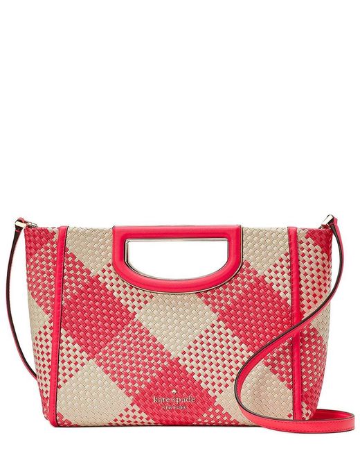 Kate Spade Pink Alexa Gingham Straw Crossbody Clutch