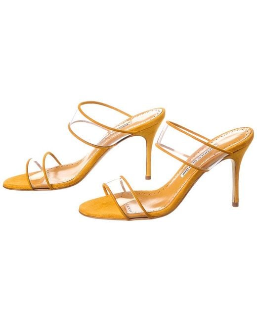 Manolo Blahnik Metallic Invymu 90 Vinyl & Suede Sandal (Authentic Pre-Loved)