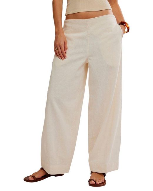Free People Natural Demi Linen-Blend Low-Rise Barrel Pant