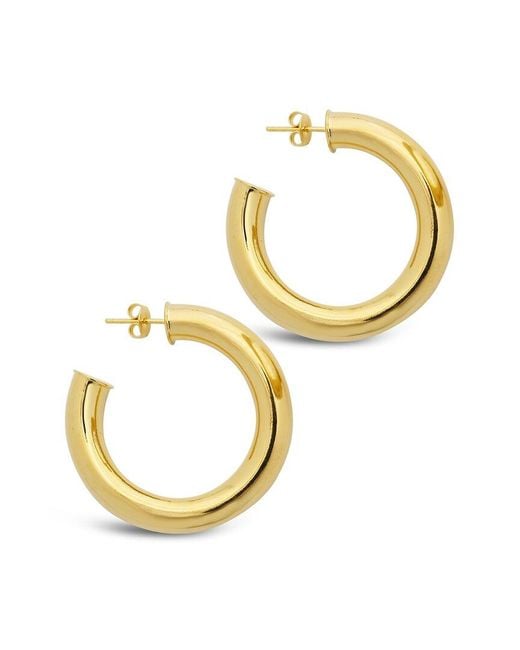 Sterling Forever Metallic 14k Plated Hollow Hoops