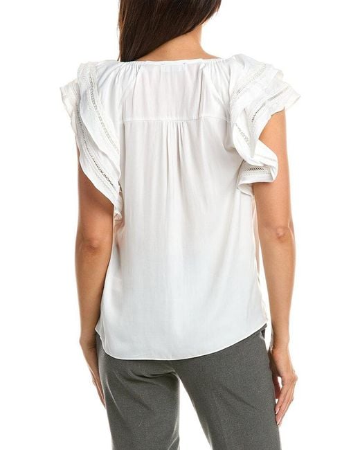 Tahari White Flutter Sleeve Airflow Blouse