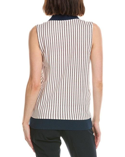 Stella Parker White Tippi Contrast Collar Sleeveless Polo Shirt