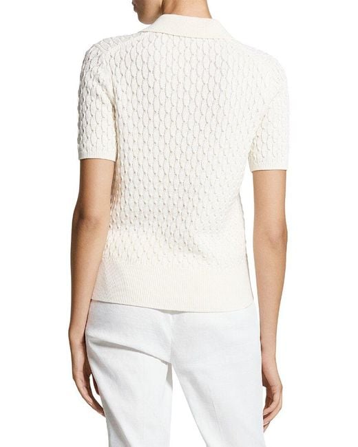 Theory White Textured Cable Polo Sweater