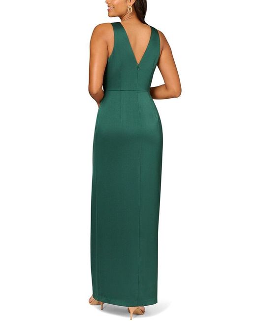 Aidan Mattox Green Crepe Back Satin Column Gown