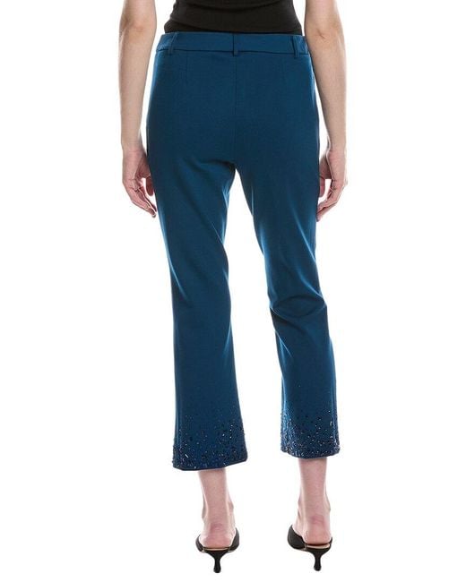 Anne Klein Blue Embellished Hem Flare Pant