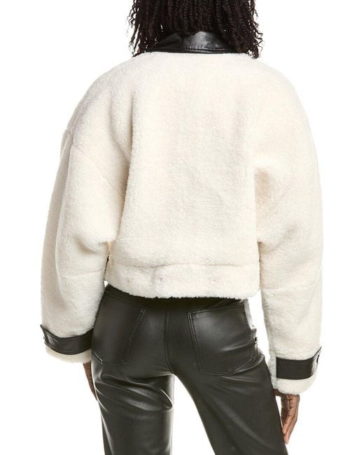 Lamarque Natural Sherpa Leather-Trim Jacket