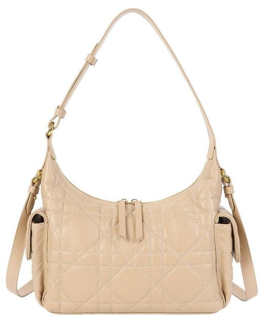 Tiffany & Fred Paris Natural Quilted Lambskin Leather Shoulder Bag