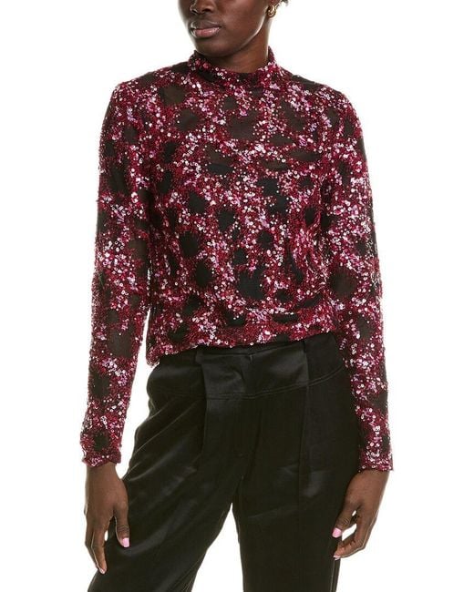 BCBGMAXAZRIA Red Sequin Turtleneck Pullover