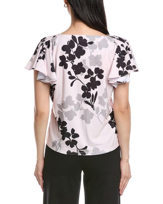 Anne Klein Black Cascade Flutter Sleeve Top