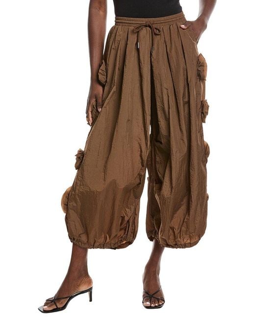 Gracia Brown Flower Applique Parachute Pant
