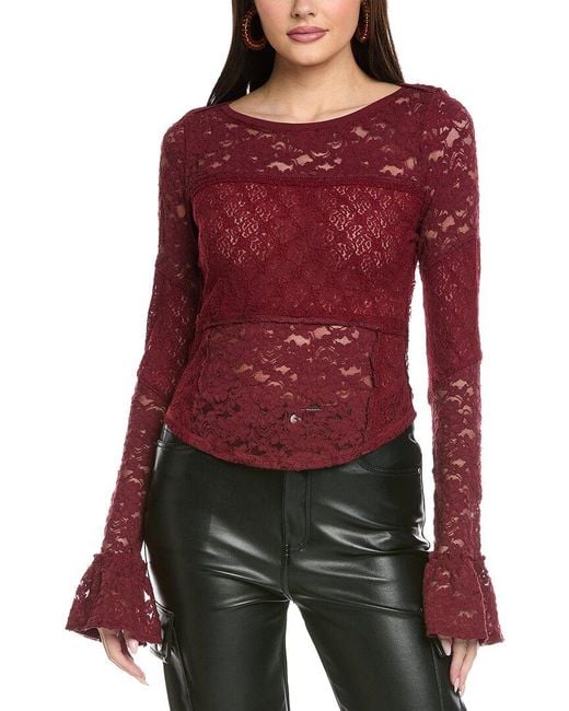 Free People Red Lace Layering Top