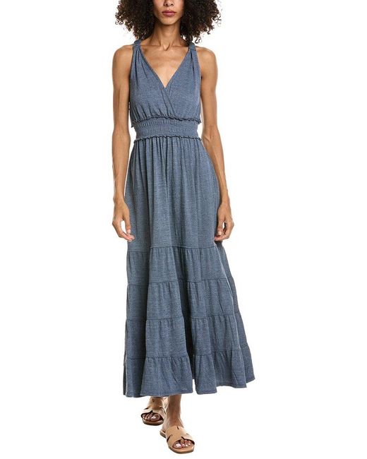 Max Studio Blue Empire Waist Tiered Maxi Dress