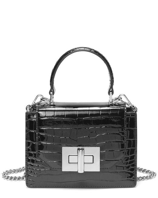 Tiffany & Fred Paris Black Croc-Embossed Patent Satchel