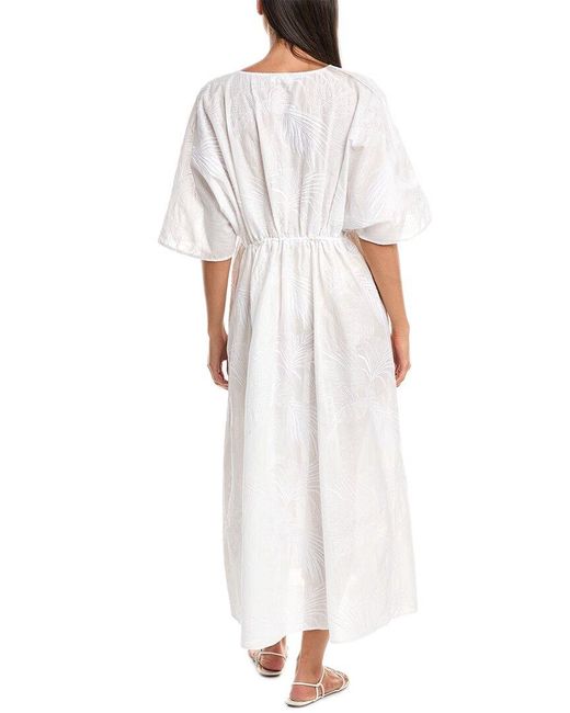 Natori White Palm Caftan Dress