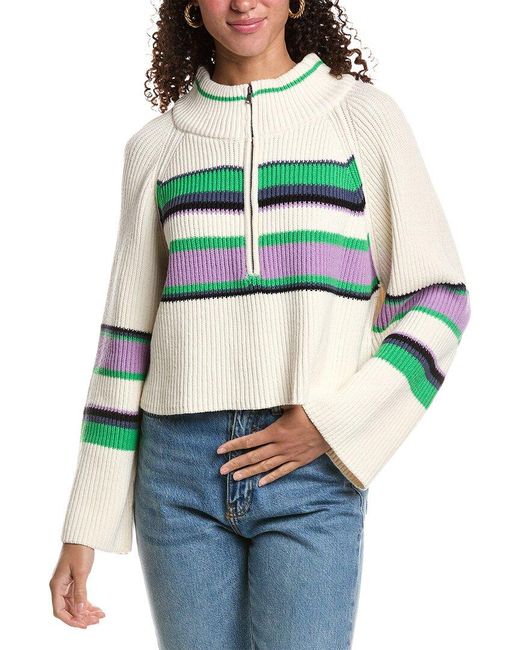 Free People Green Striped Greta 1/2-Zip Pullover
