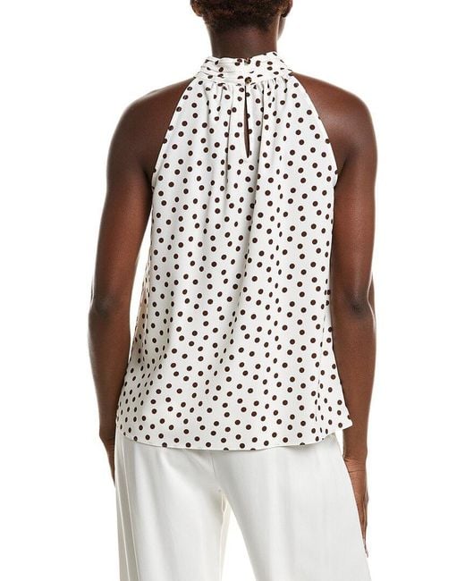Anne Klein White Shirred Neck Blouse