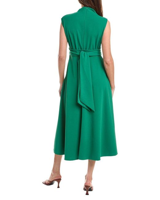 Gracia Green Front Tie Belt Mock Neck Midi Dress