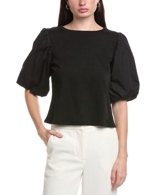 Vince Camuto Black Crewneck Puff Sleeve Knit Top