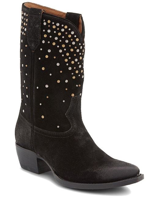 Frye Black Sacha Mid Stud Suede Boot