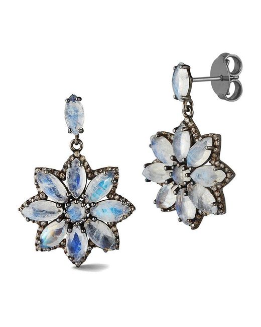 Banji Jewelry White Silver 13.16 Ct. Tw. Diamond & Labradorite Drop Earrings