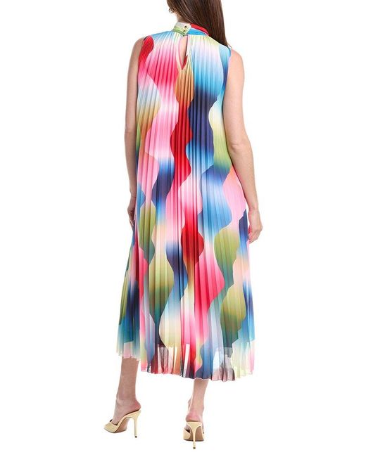 Tahari Red Mock Neck Pleated Maxi Dress