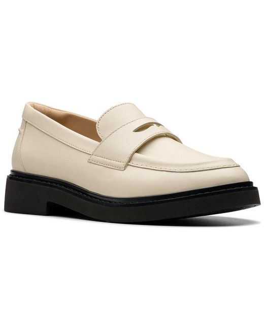 Clarks White Splend Edge Leather Flat