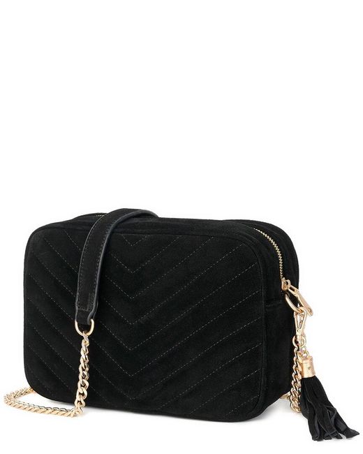 Tiffany & Fred Paris Black Quilted Suede Camera Bag