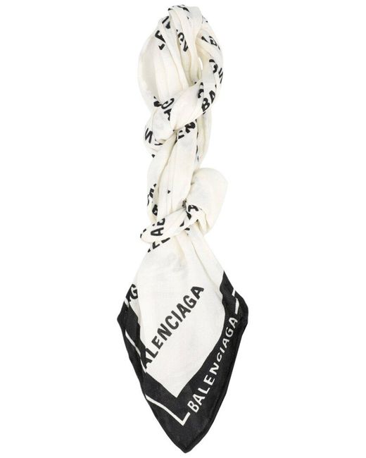 Balenciaga Metallic Allover Logo Cropped Silk Scarf