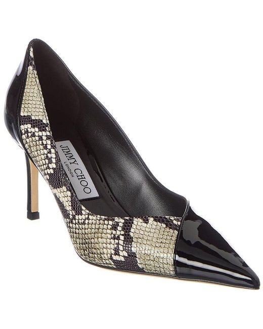 Jimmy Choo Cass 75 Snake-embossed Leather & Patent Pump in Black | Lyst UK