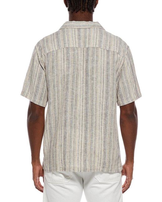 Truth Gray Camp Collar Linen-Blend Stripe Shirt for men