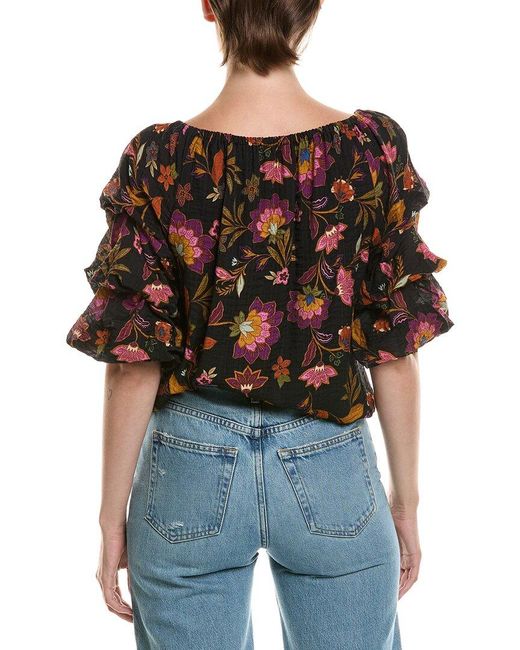 Vince Camuto Black Off-The-Shoulder Bubble Sleeve Top