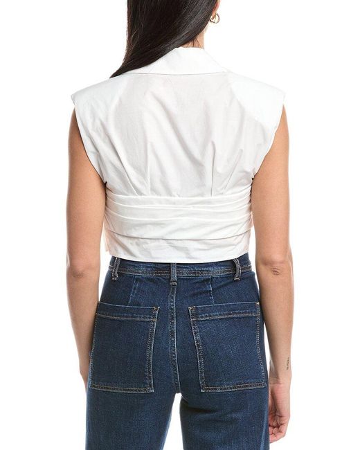 Jonathan Simkhai Blue Emie Cropped Box Sleeve Top