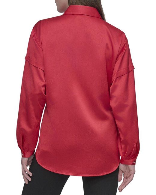 DKNY Red Nail Crease Tie-Front Top