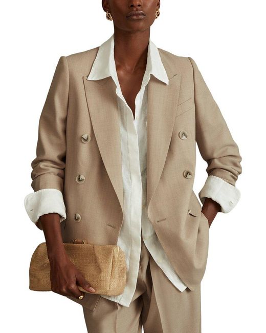 Reiss Natural Sadie Double-Breasted Wool Blazer