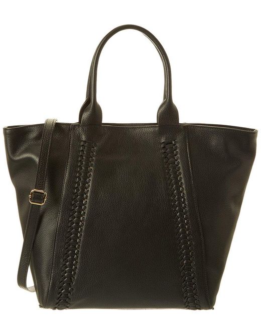 Persaman New York Black Freya Whipstitched Leather Tote