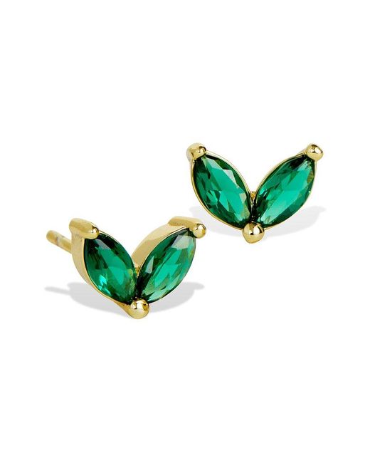 Savvy Cie Green 18K Plated Cz Leaf Studs