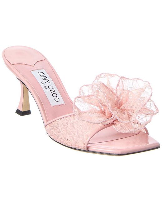 Jimmy Choo Pink Skye/Corsage 70 Lace & Leather Sandal