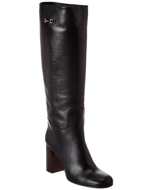 Ferragamo Black Ovidio Leather Knee-High Boot