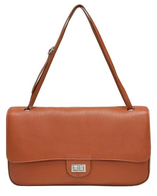 Tiffany & Fred Paris Brown 33Cm Leather Flap Tote
